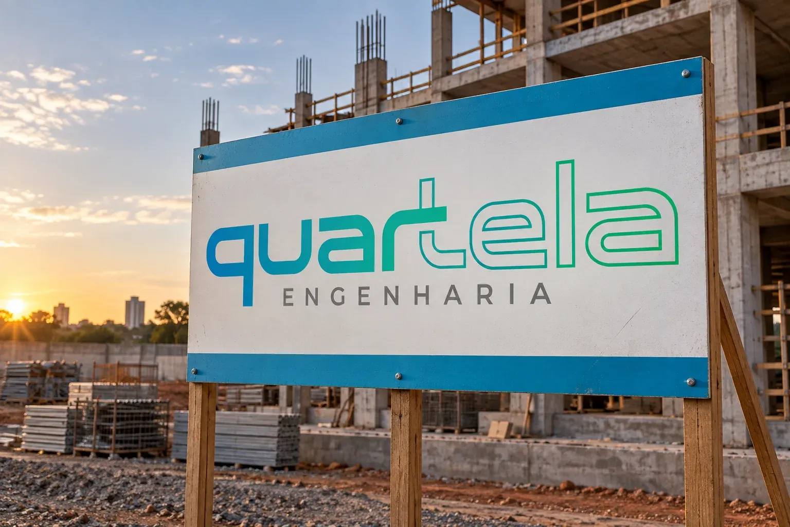 Quartela Engenharia construction site sign