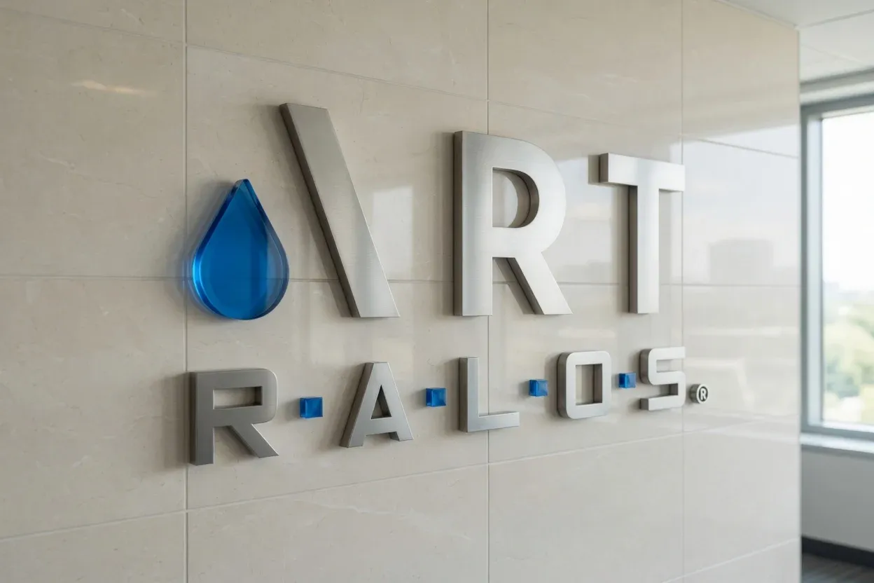 Logo de Art Ralos en letras corpóreas en la pared