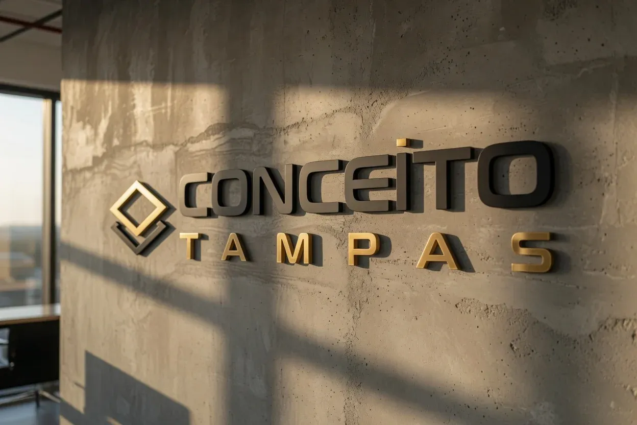 Logo da Conceito Tampas em letras caixa na parede