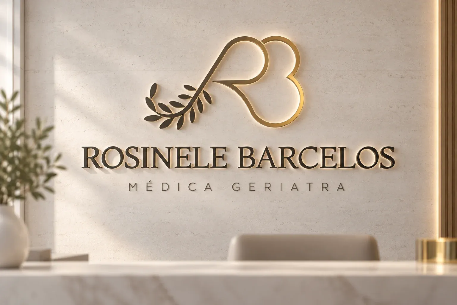 Logo da Dra. Rosinele Barcelos na parede da recepção