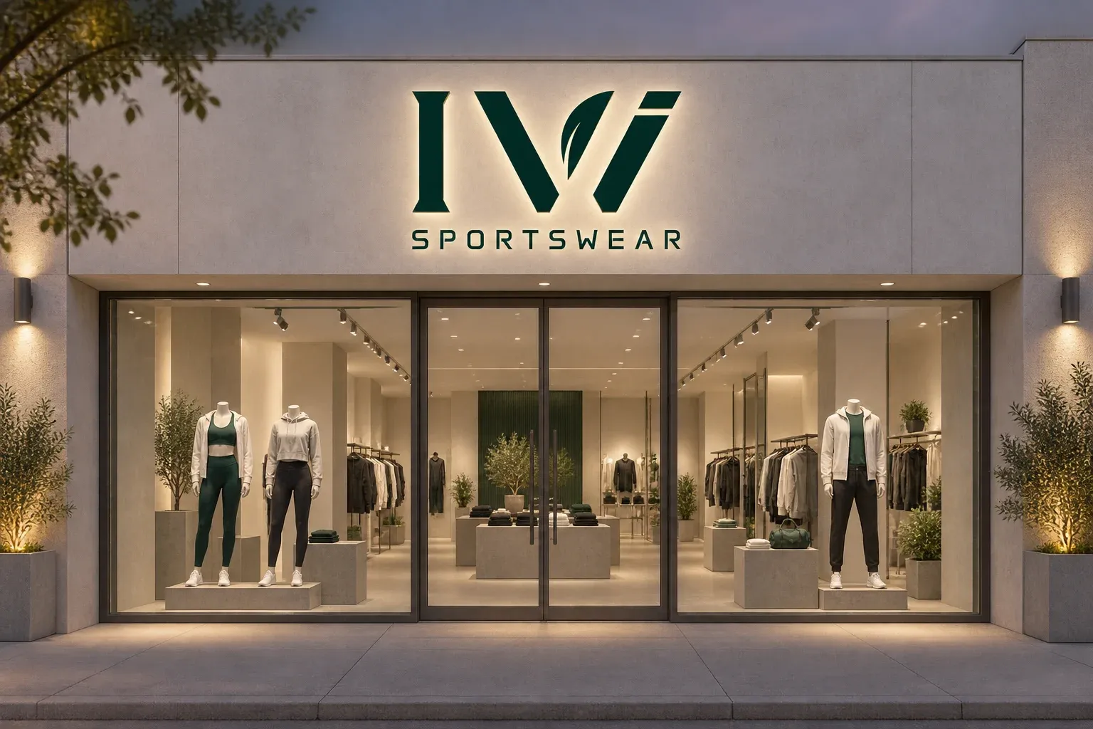Fachada da loja com o letreiro da IVI Sportswear