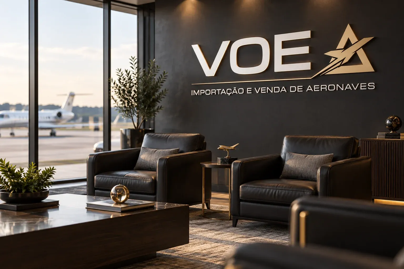 Sala de atención con el logo de Voe