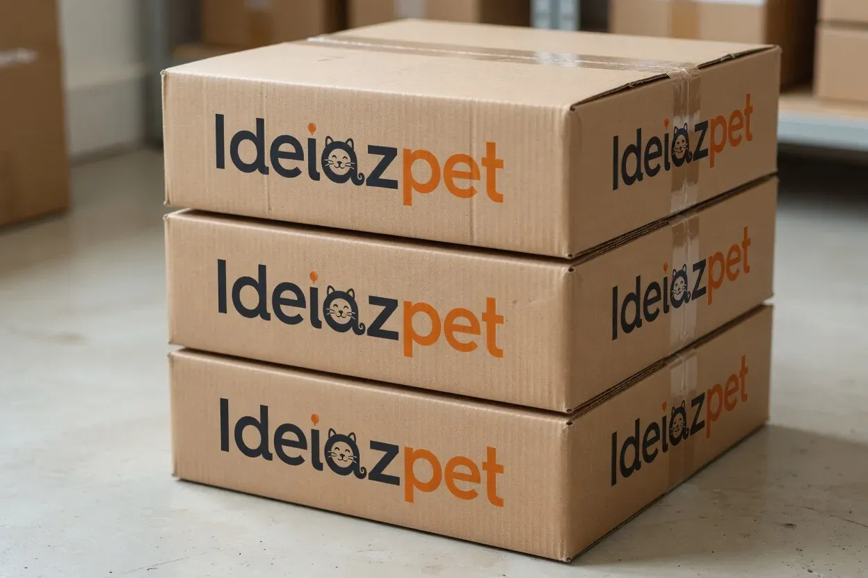 Closed boxes with the IdeiazPet logo