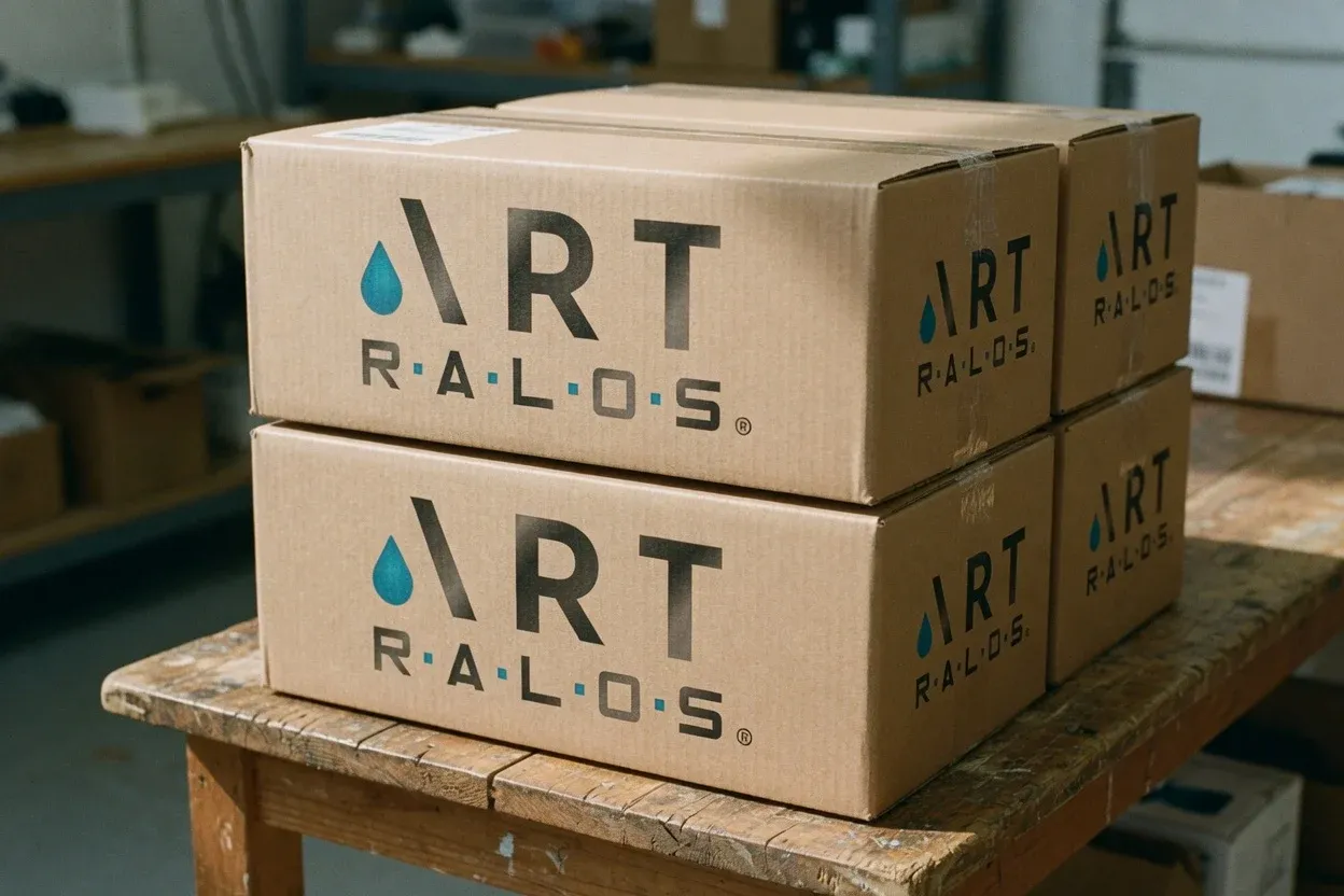 Cajas cerradas con el logo de Art Ralos