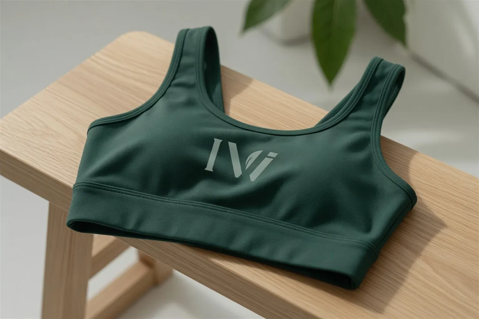 Top esportivo verde com a logo IVI discreta no peito
