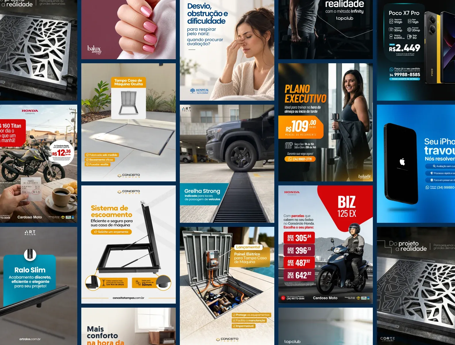 Mosaico de posts creados para varios clientes