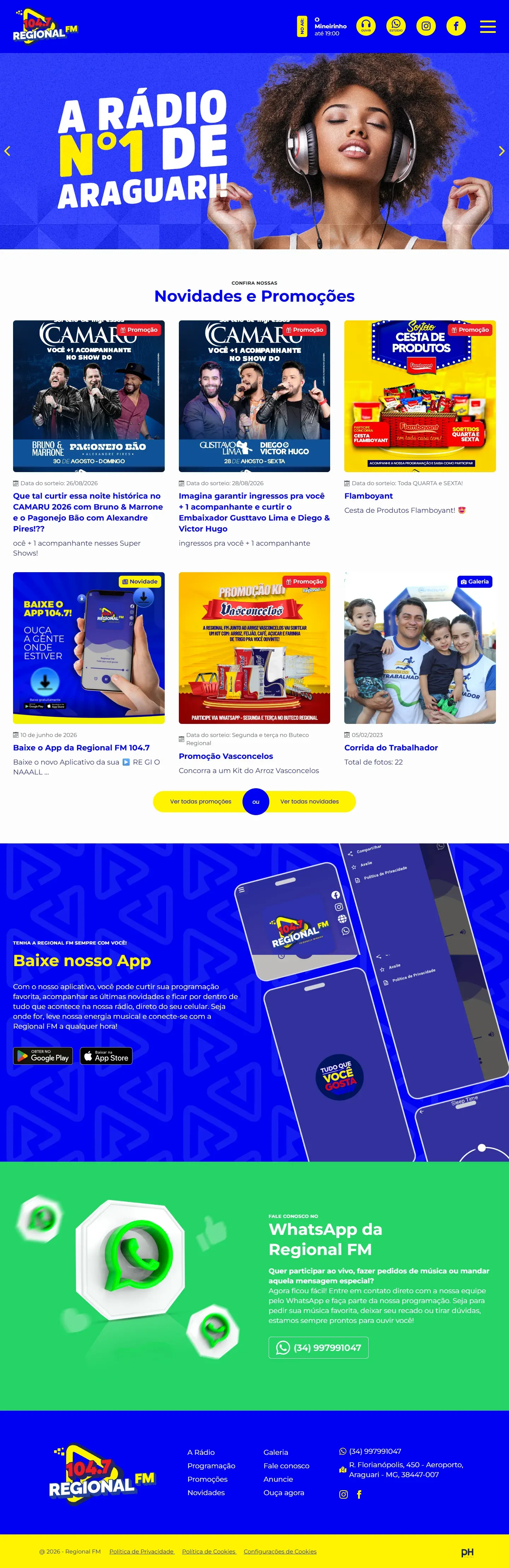 Captura real do site Regional FM no computador