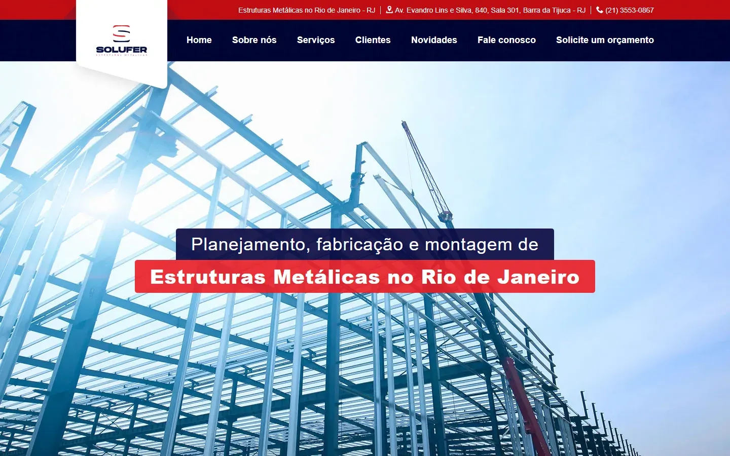 Página inicial do site Solufer Estruturas