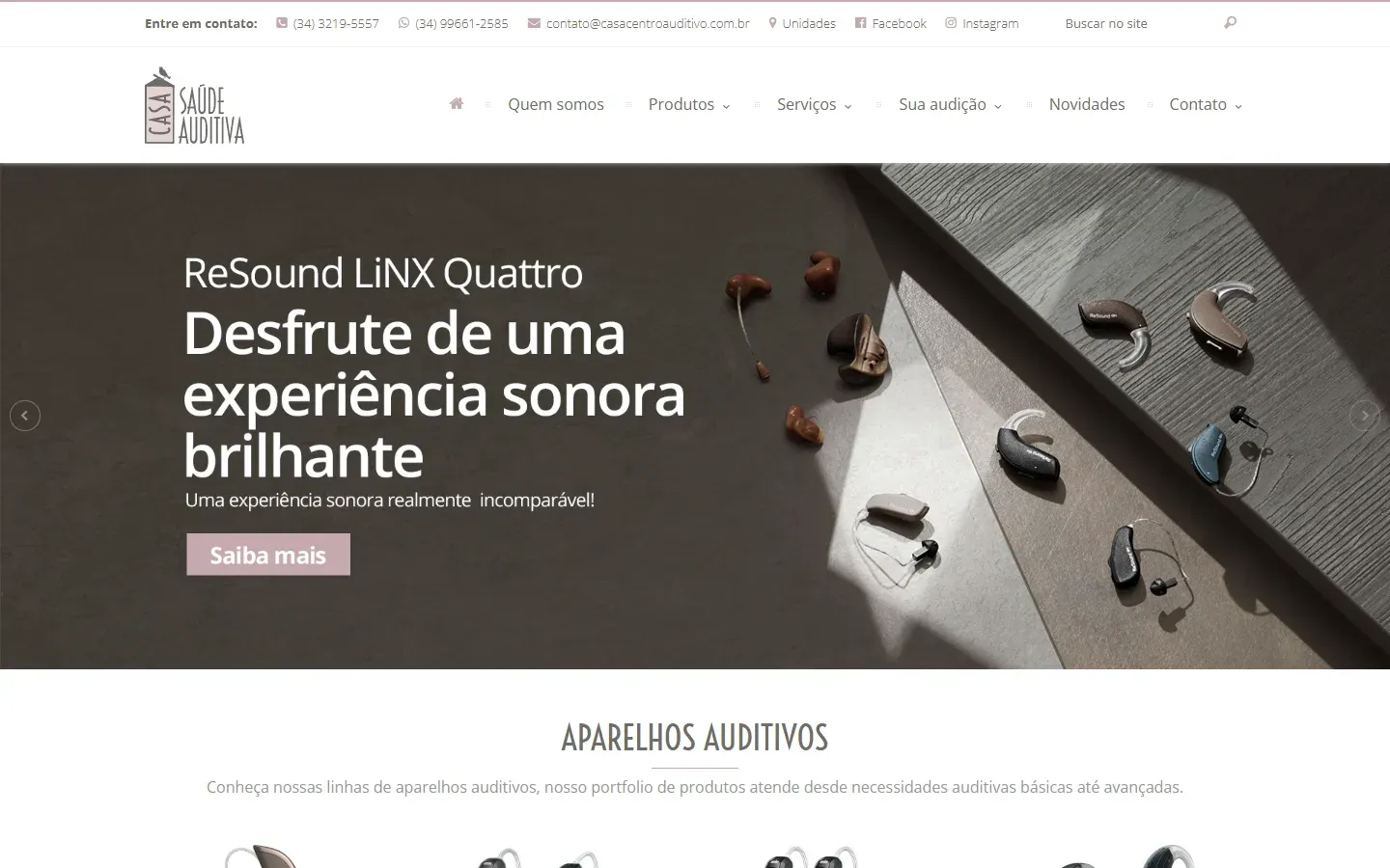 Página inicial do site Casa Centro Auditivo