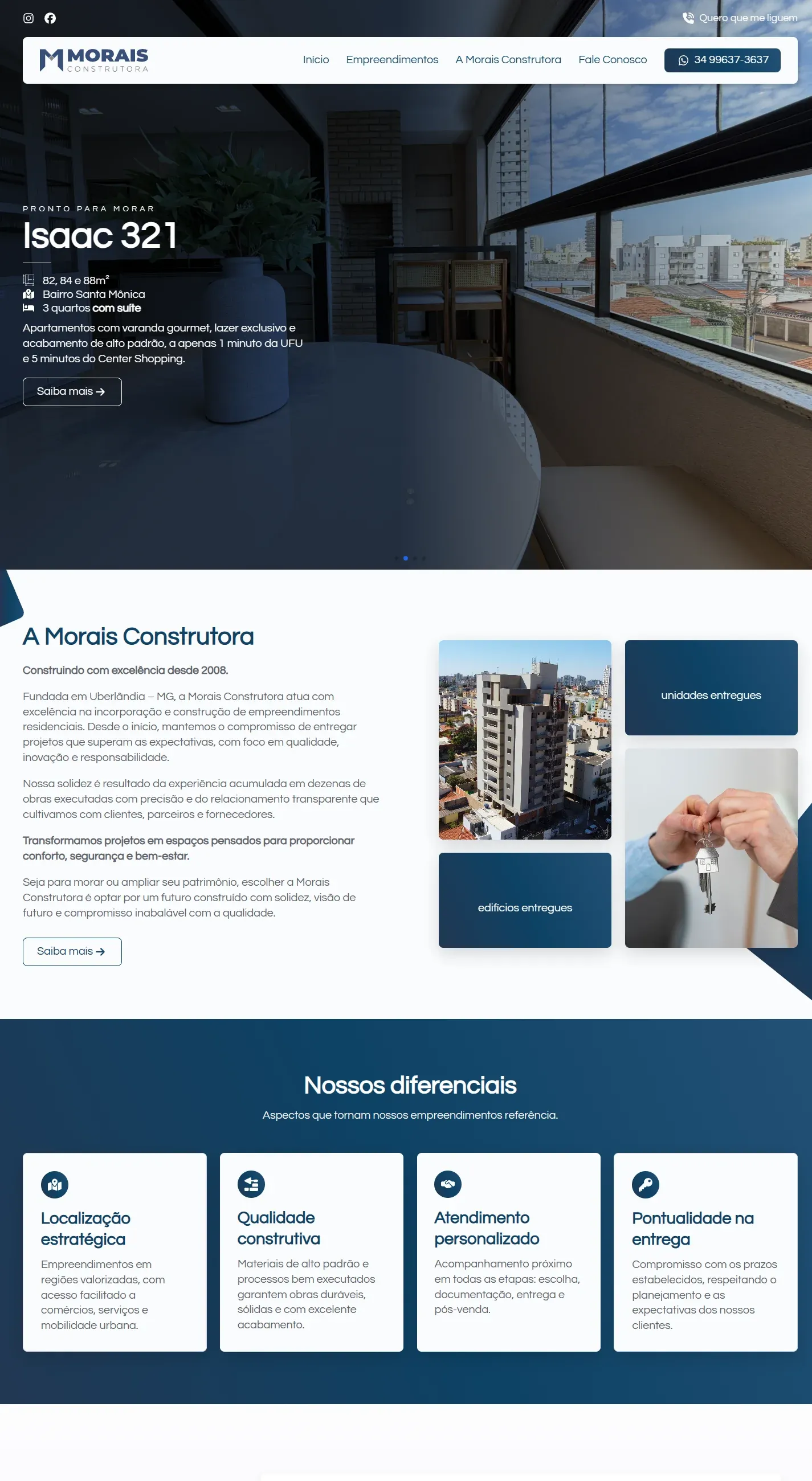 Real capture of the Morais Construtora website on desktop