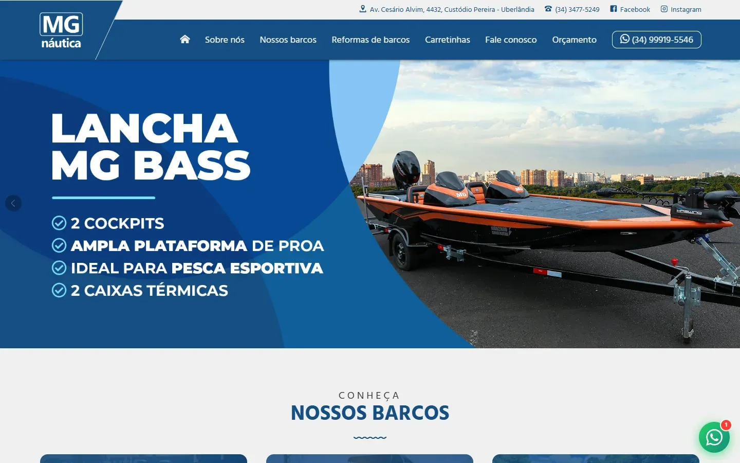 Página inicial do site MG Náutica