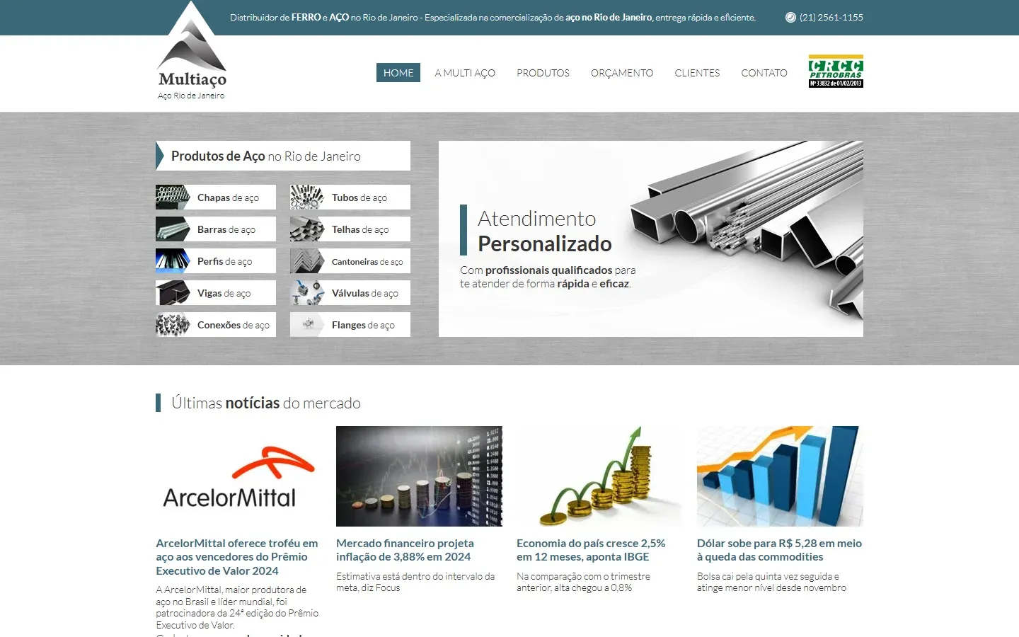 Página inicial do site Multiaço