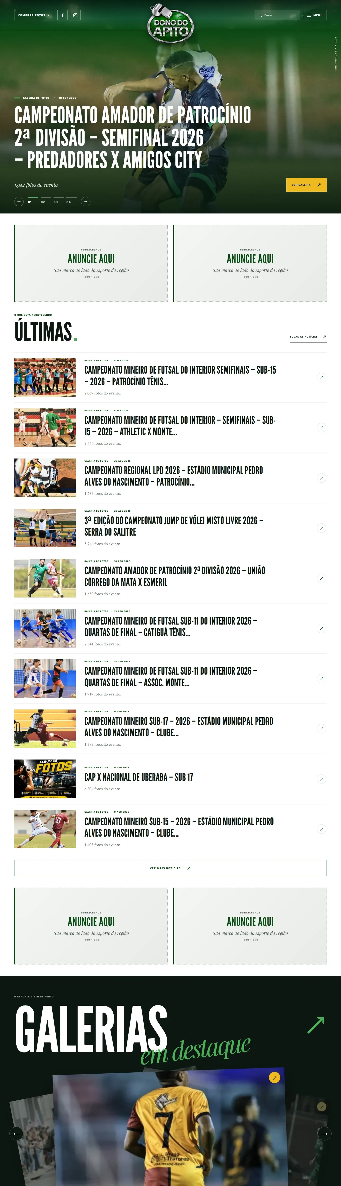 Real capture of the Dono do Apito website on desktop