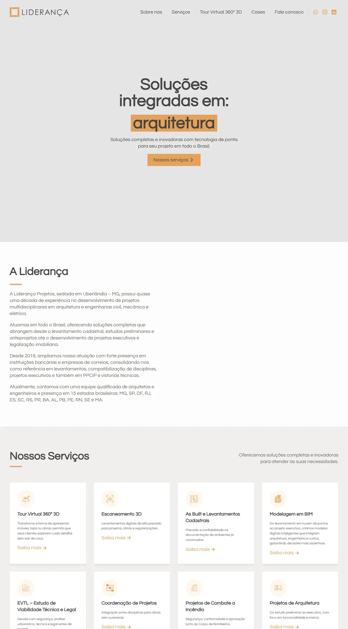 Real capture of the Liderança website on desktop