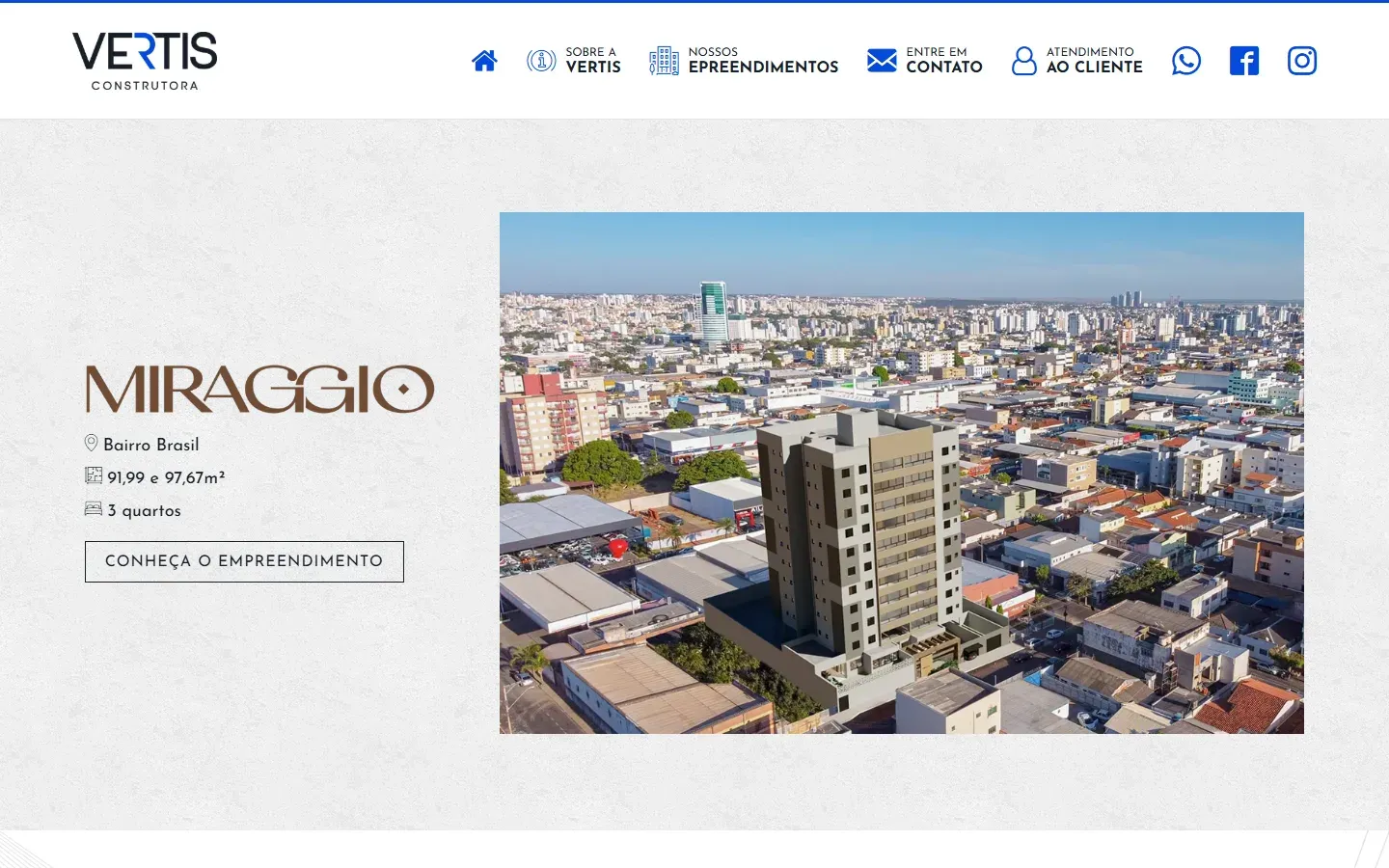 Página inicial do site Vertis Construtora