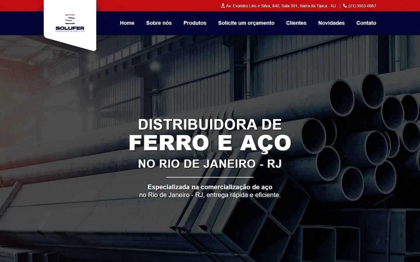Página inicial do site Solufer Ferro