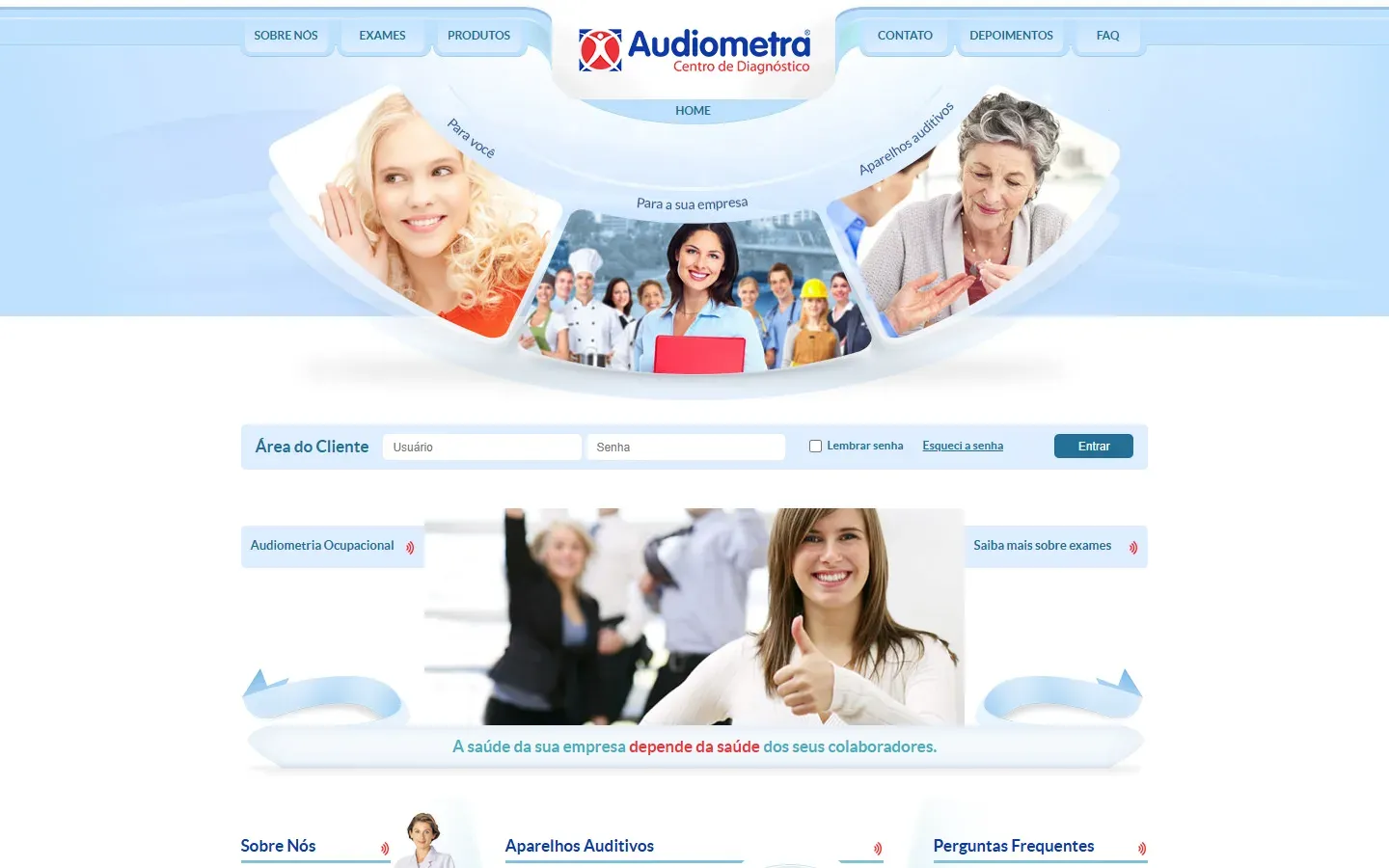 Página inicial do site Audiometra