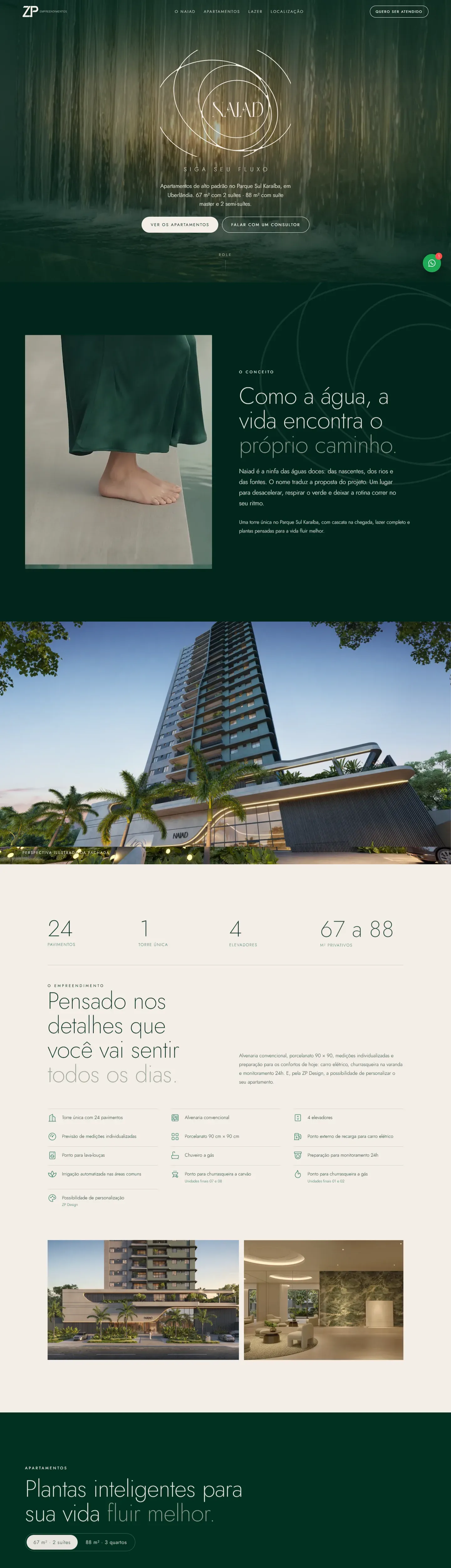 Real capture of the Naiad, da ZP Empreendimentos website on desktop