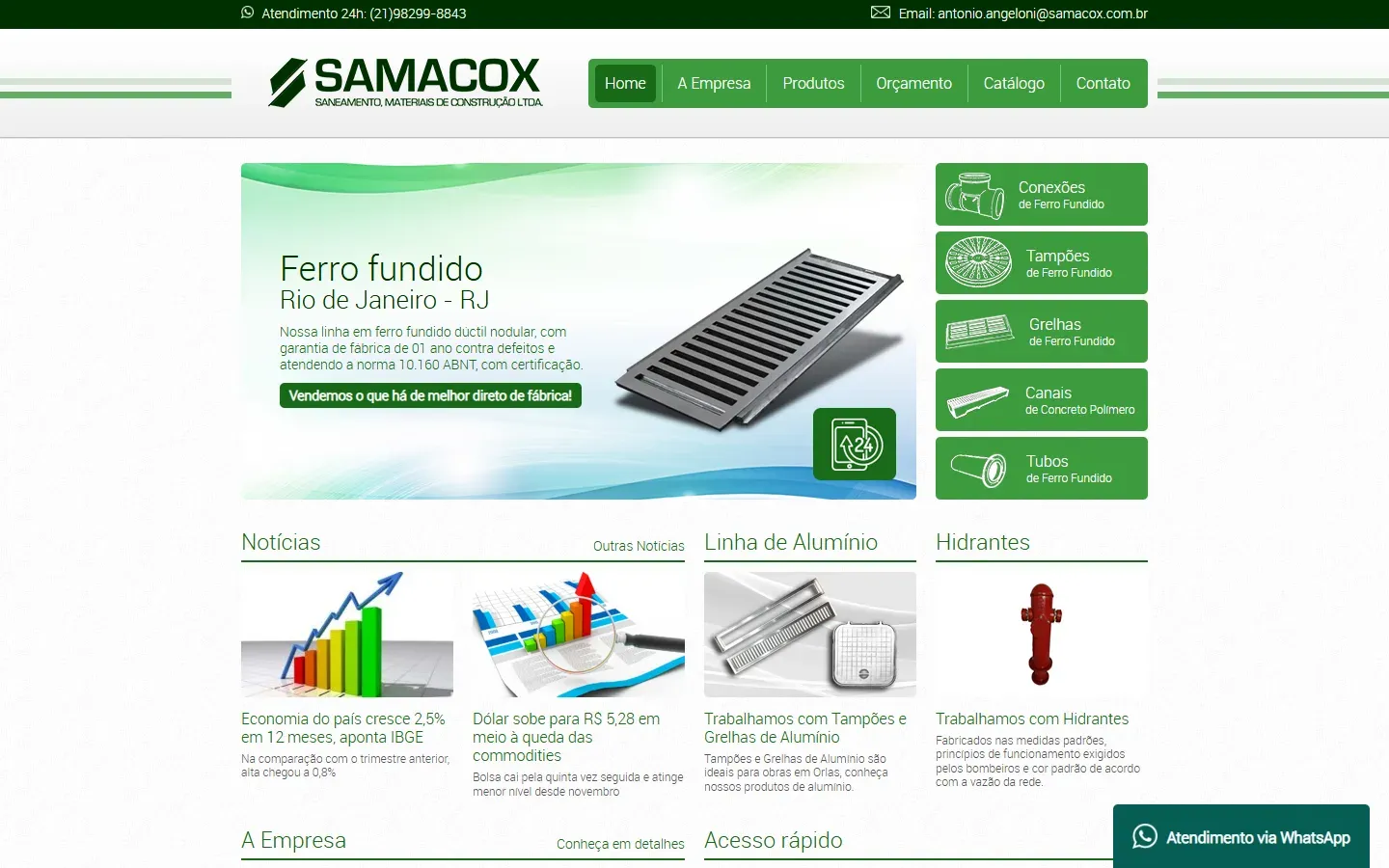 Página inicial do site Samacox