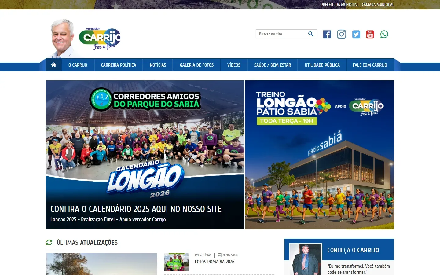 Página inicial do site Antônio Carrijo