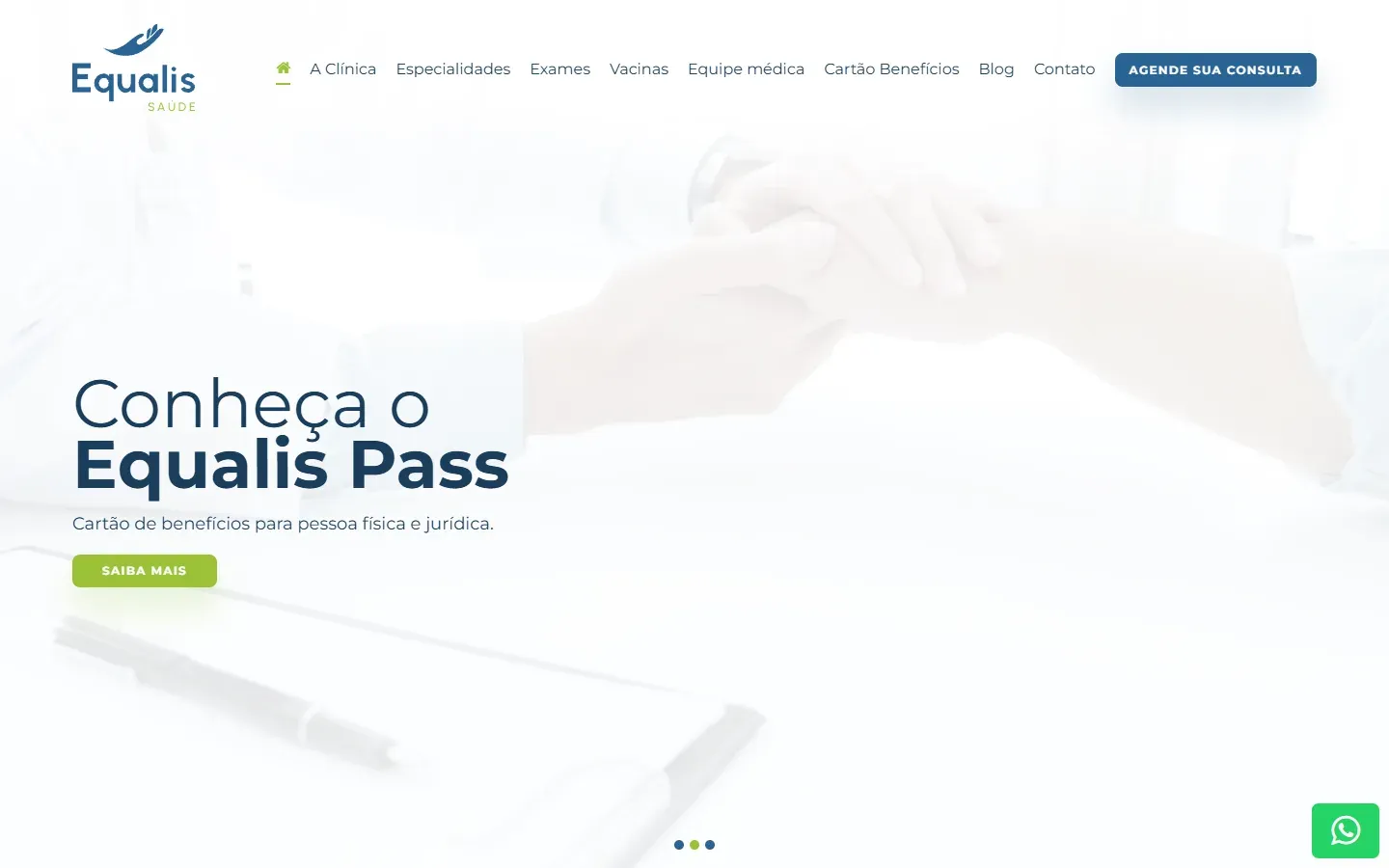 Página inicial do site Equalis