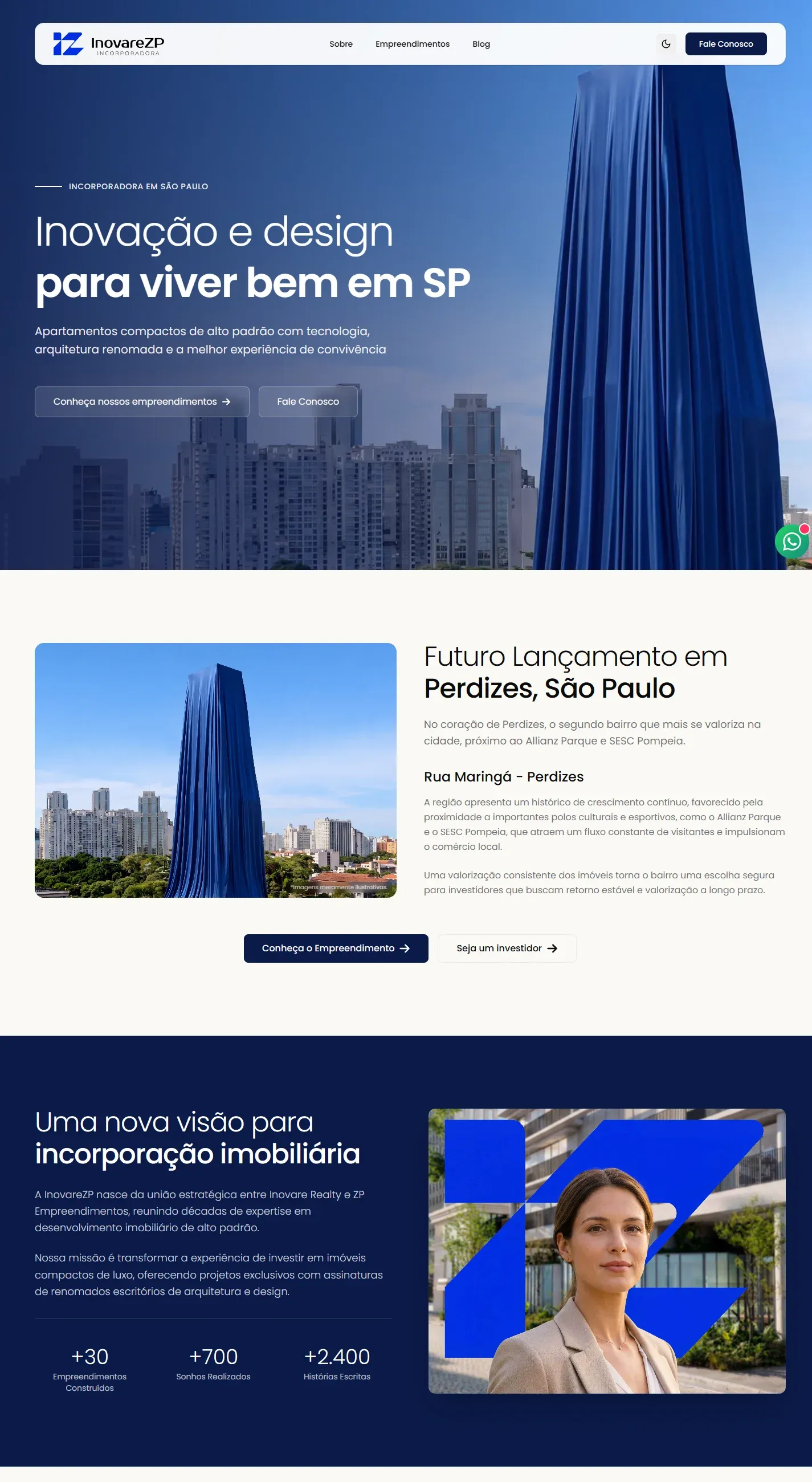 Real capture of the Inovare ZP website on desktop
