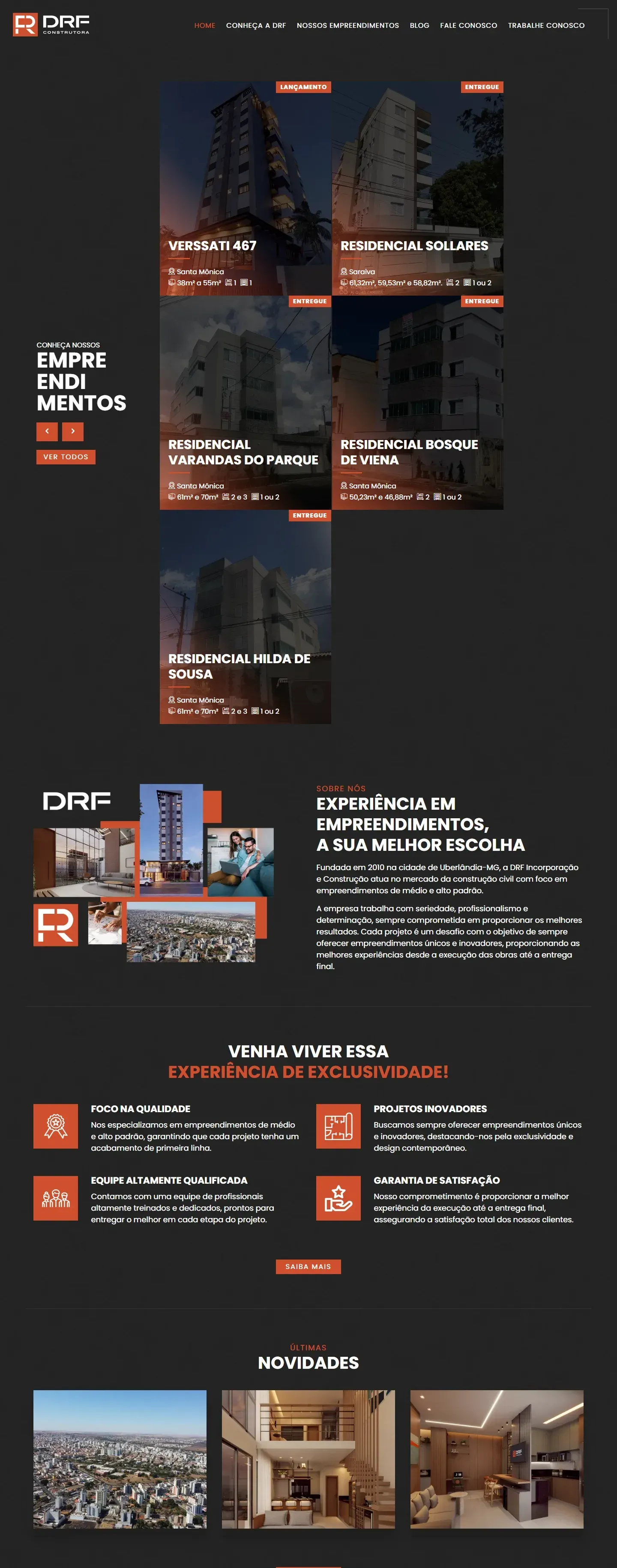 Página inicial do site DRF Construtora