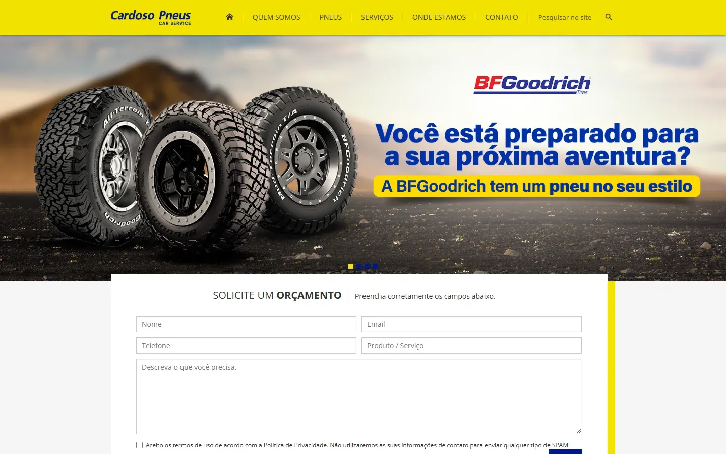 Página inicial do site Cardoso Pneus