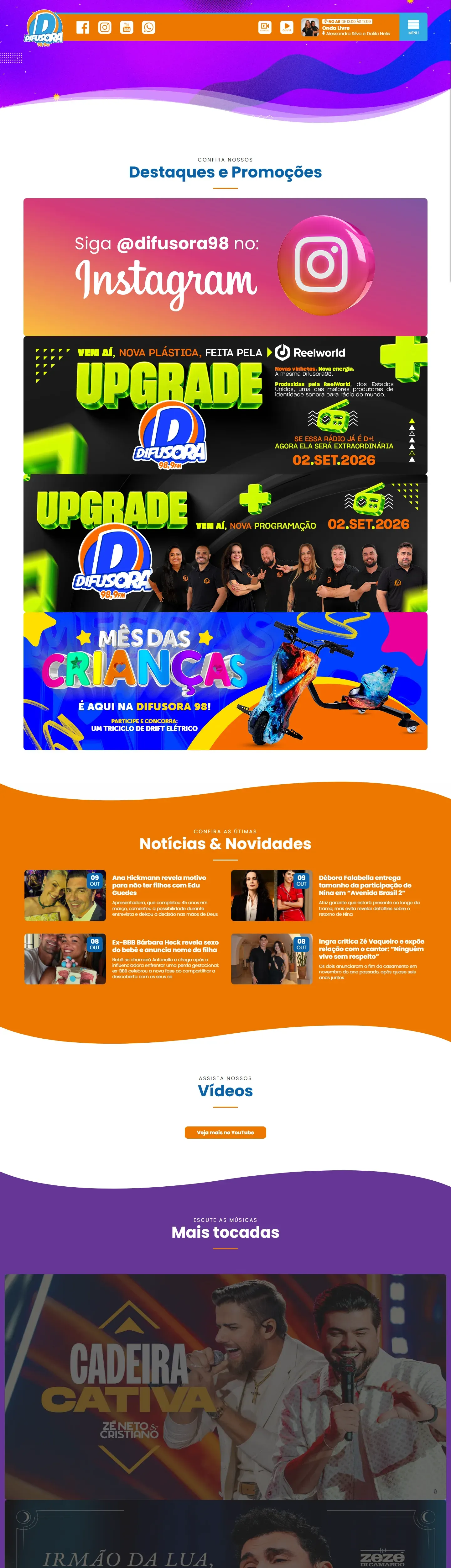 Captura real do site Difusora 98 no computador