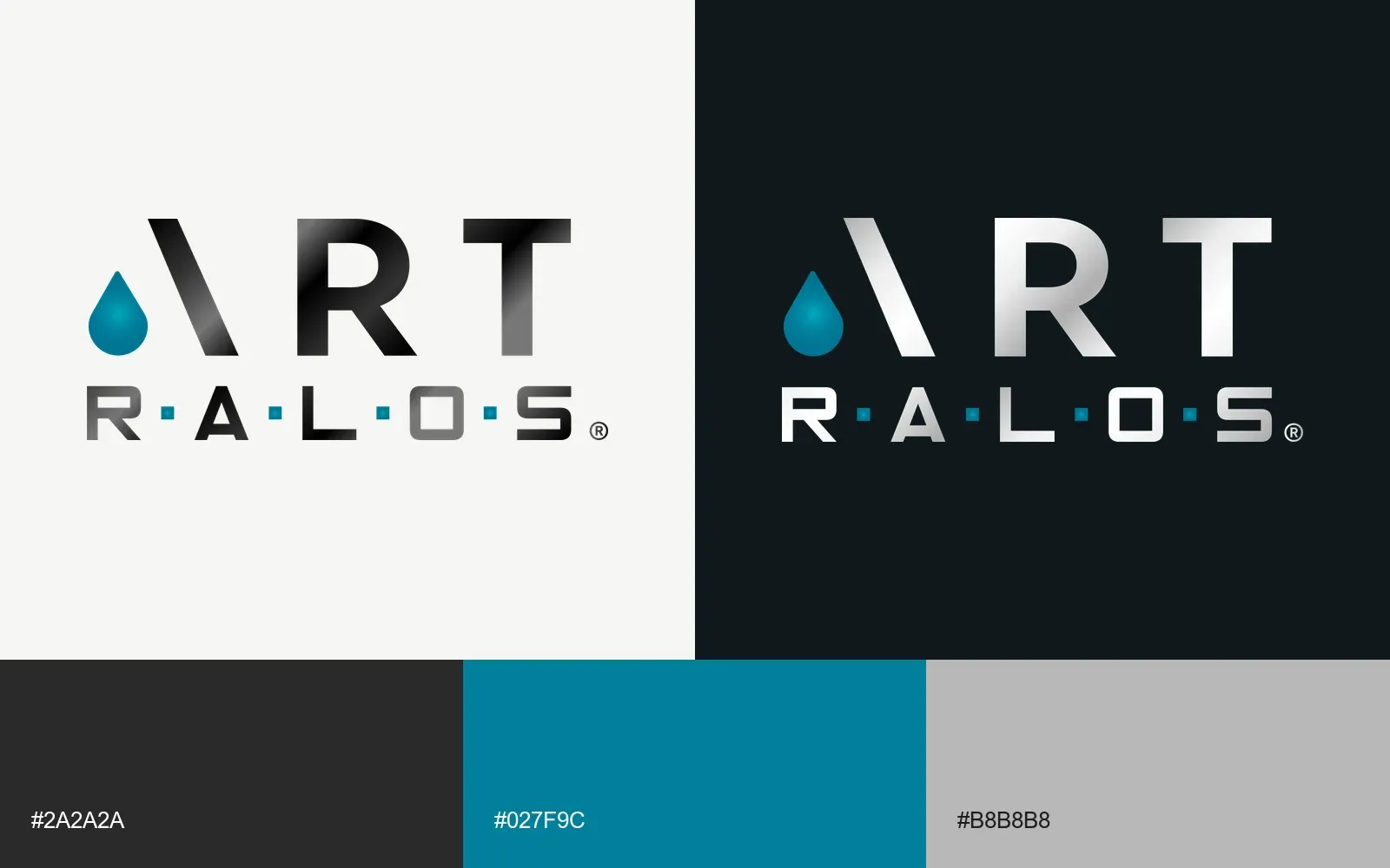 Logo de Art Ralos en fondo claro y oscuro, con los colores de la marca