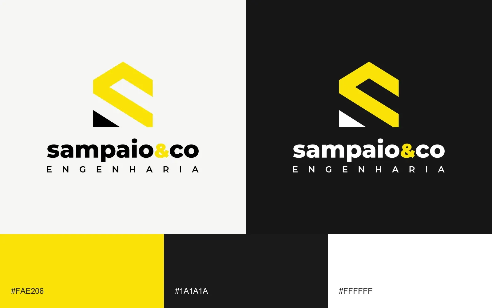Logo da Sampaio & CO Engenharia em fundo claro e em fundo escuro, com as cores da marca