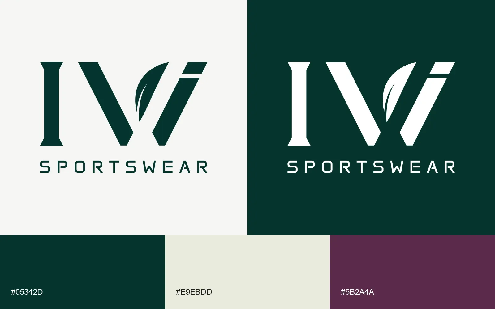 Logo da IVI Sportswear em fundo claro e em fundo escuro, com as cores da marca