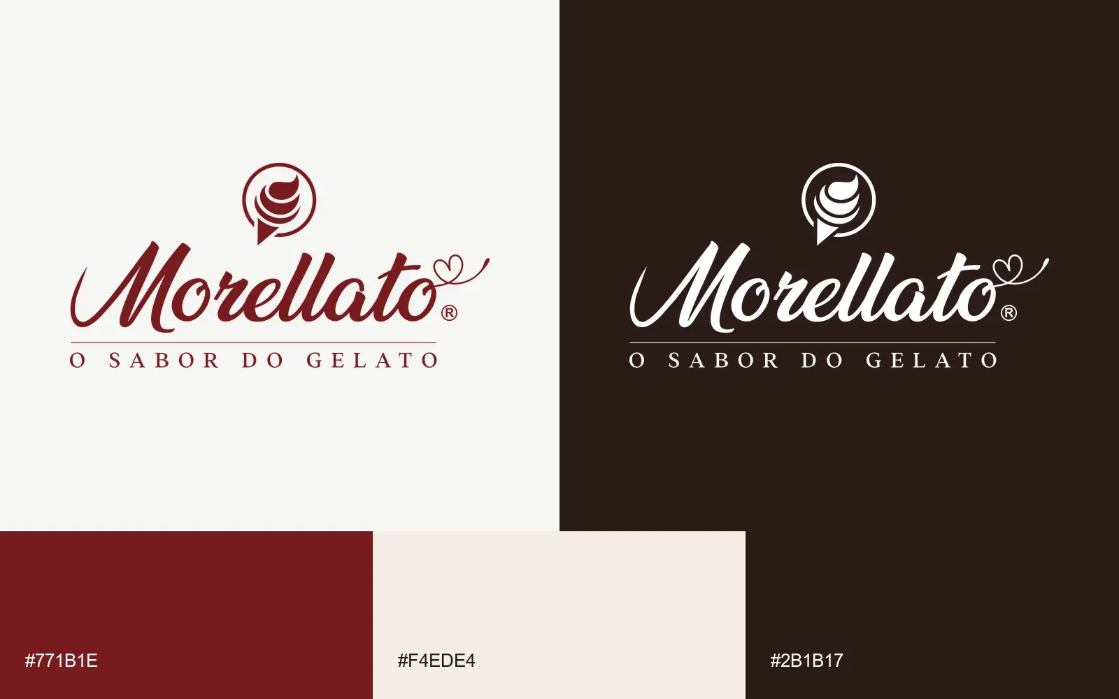Morellato logo on light and dark backgrounds, with the brand colors
