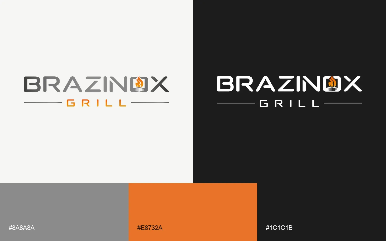 Logo da Brazinox em fundo claro e em fundo escuro, com as cores da marca