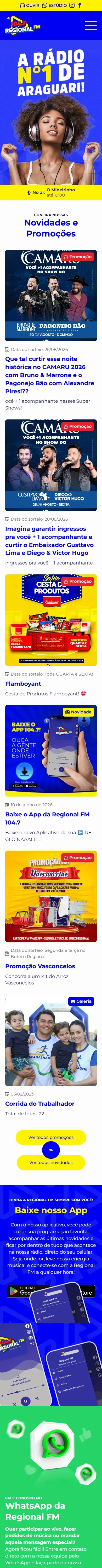 Captura real da versão móvel do site Regional FM