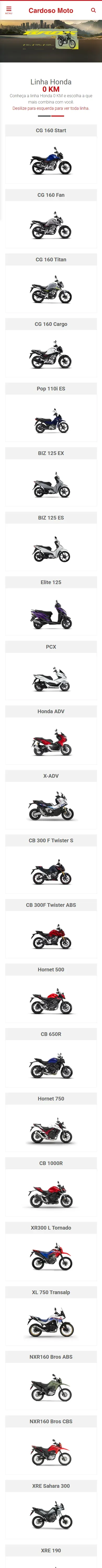 Captura real da versão móvel do site Cardoso Moto