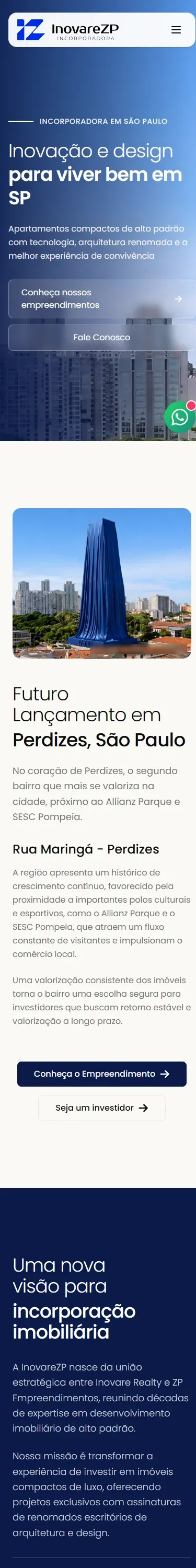 Real capture of the Inovare ZP mobile website