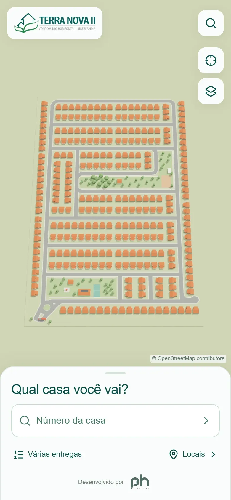 Mapa de Terra Nova II en el celular, con la búsqueda por número de casa