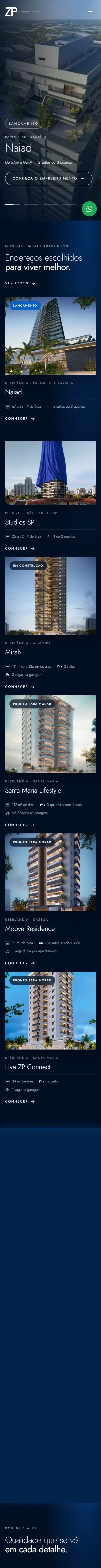 Captura real da versão móvel do site ZP Empreendimentos
